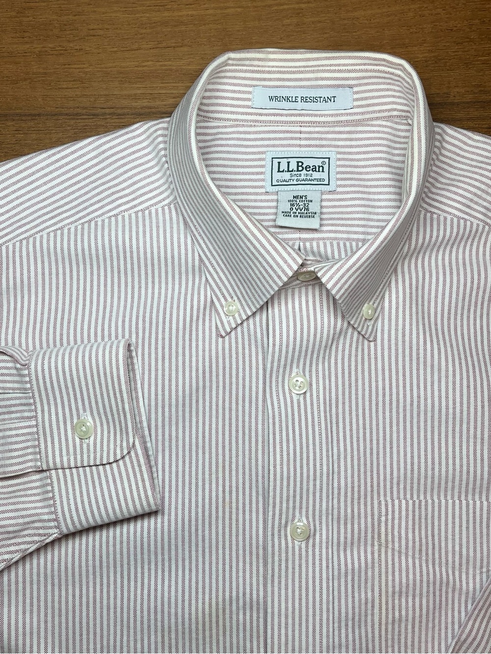 L.L. Bean Men's Light Pink and White Striped Button-Down Dress Shirt